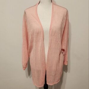 Chico's Linen Open Cardigan Lightweight Salt Salmon Pink Peach Sheer Airy 3/ XL